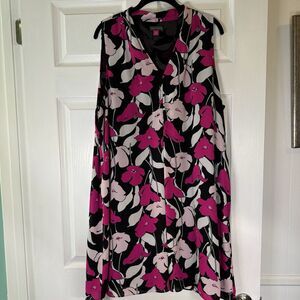 Vince Camuto Sleeveless Floral Shift Dress Black Pink XL Lightweight